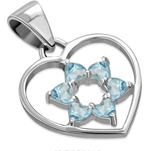 Pendant--Sterling Silver Heart inset with Star of David in Blue Topaz CZ